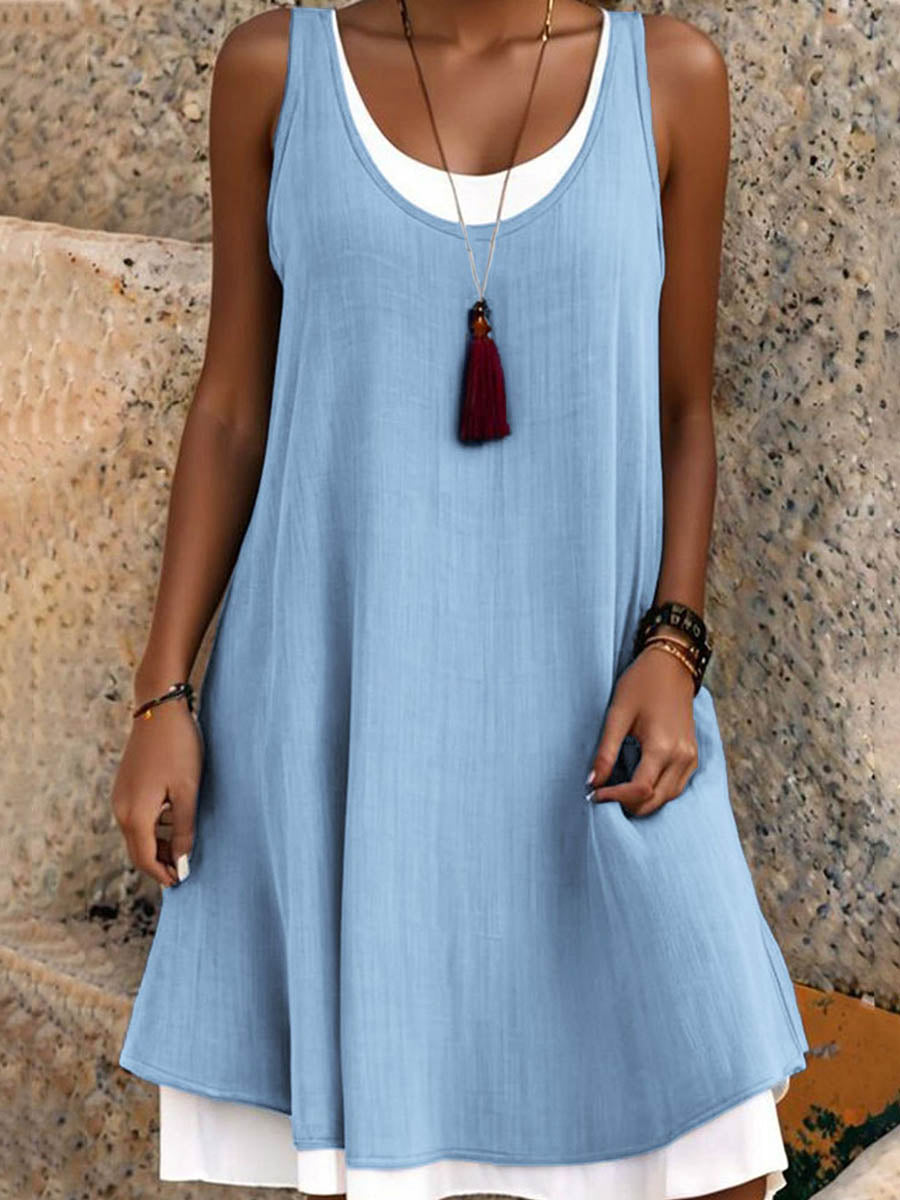 Women's midi dress | A-line, sleeveless | U-neck, loose polyester dress