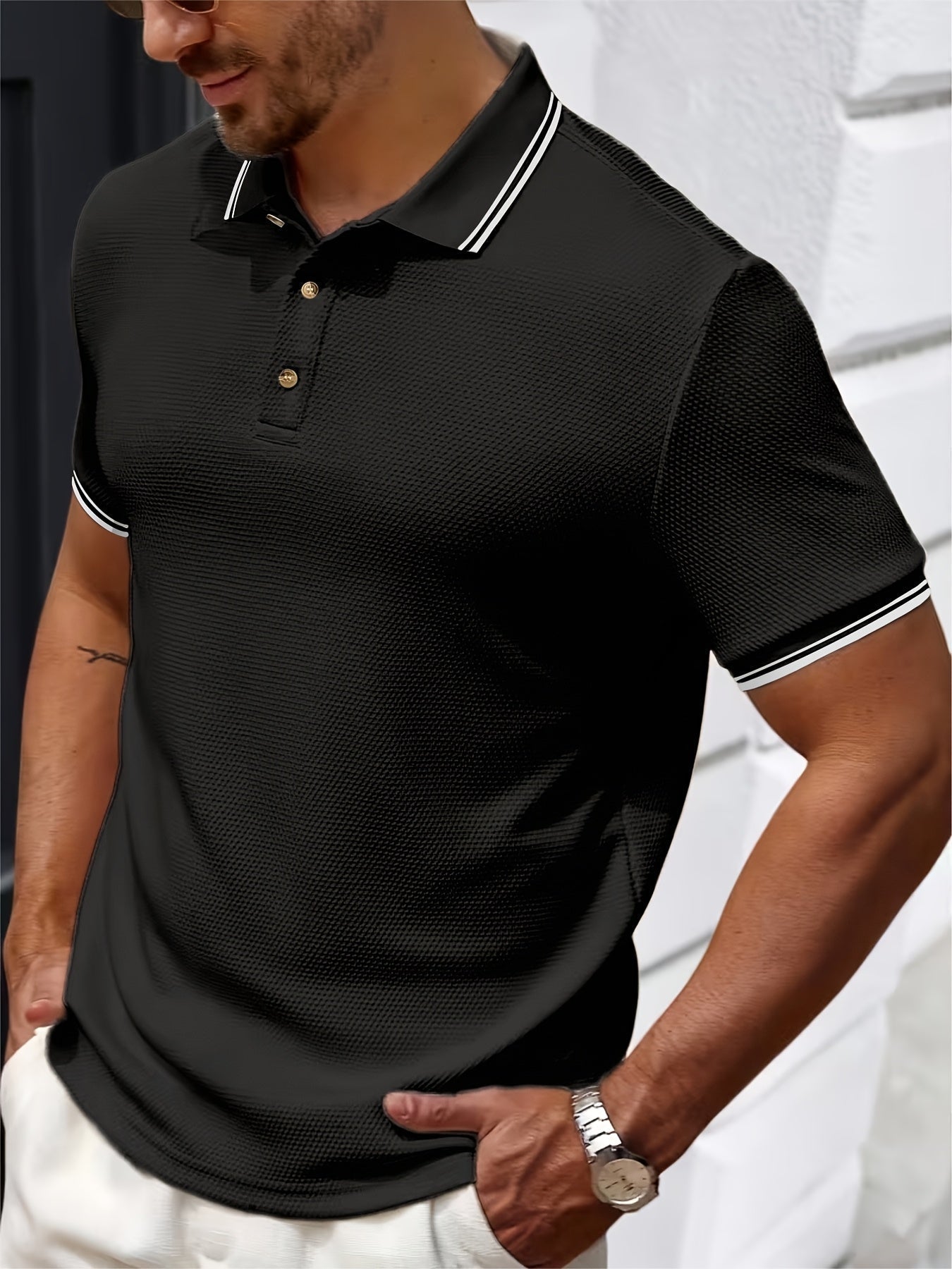 Pique Shirt | Men's Textured, Breathable | Contrast Collar