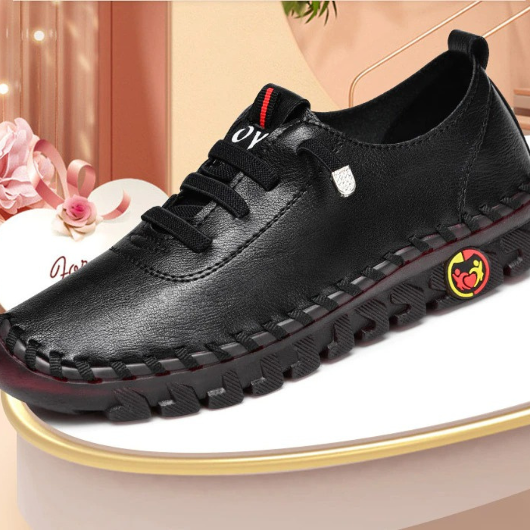 Women's leather loafers, hand-stitched