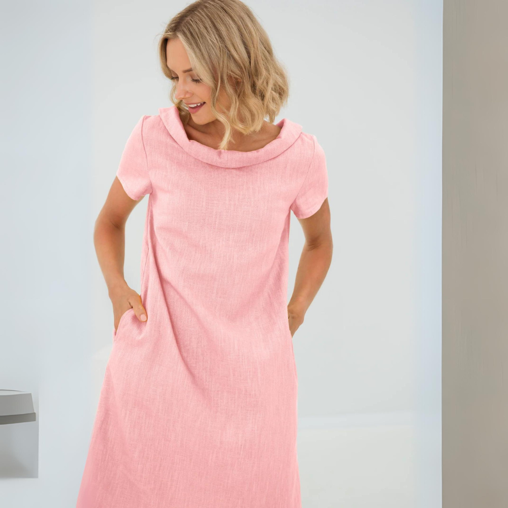 Linen Dress Women's Knee-Length with Pockets Casual