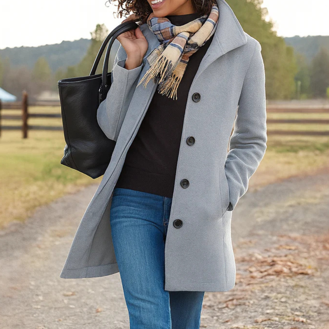 Women's winter coat | Button row, long fit | Khaki, lilac, gray