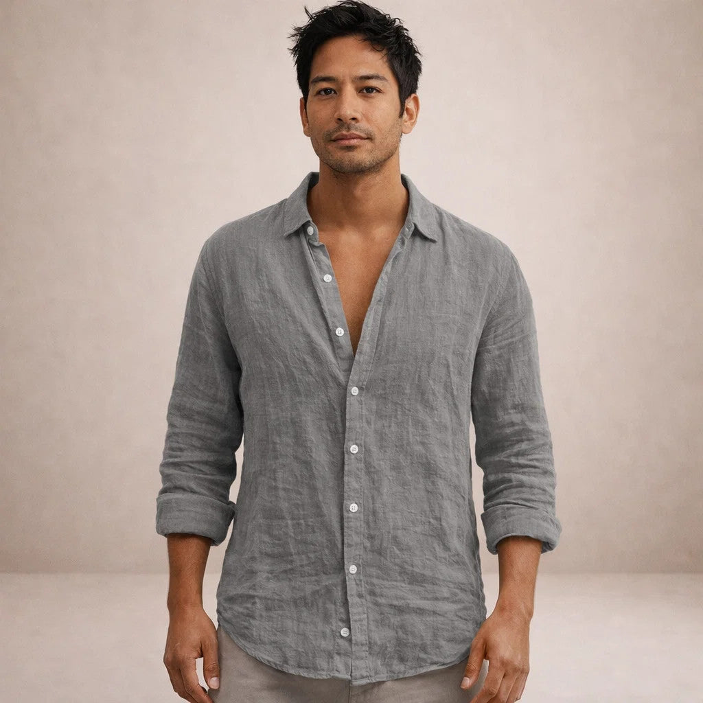 Men's shirt – regular fit, open collar, long sleeves