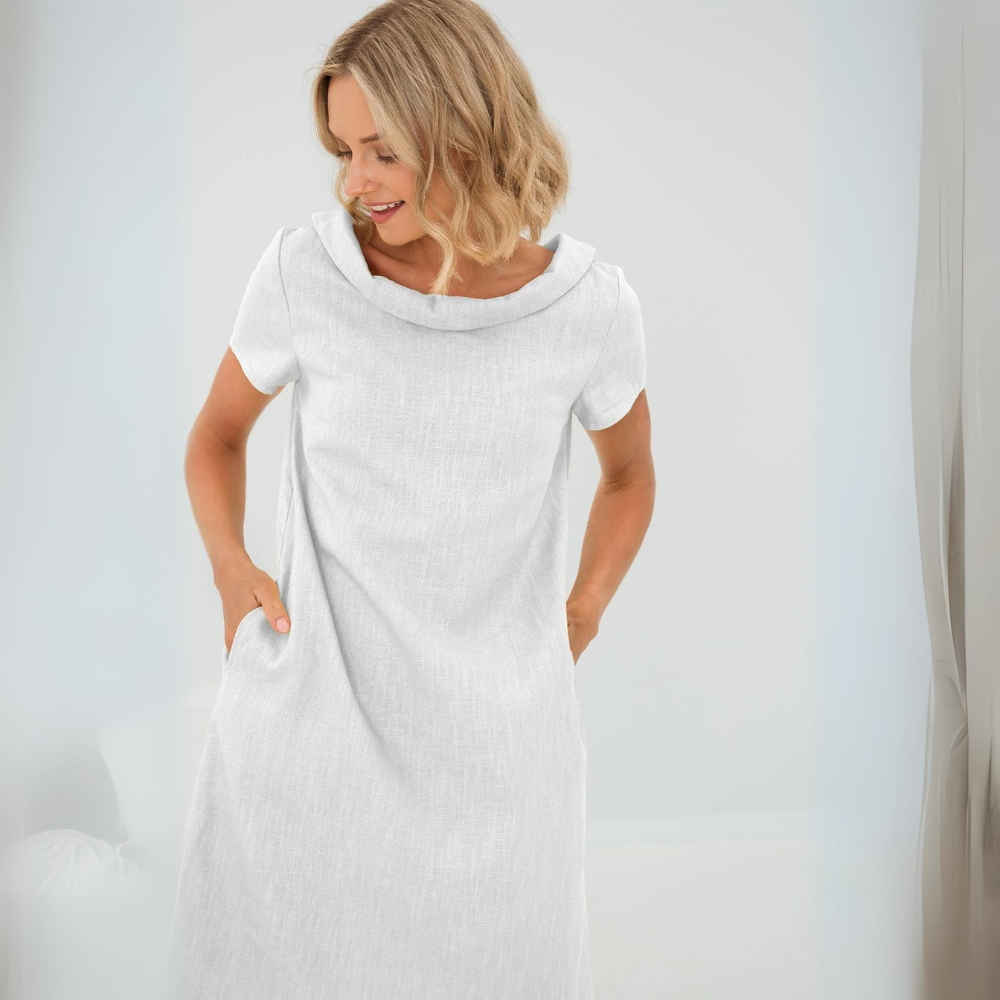 Linen Dress Women's Knee-Length with Pockets Casual