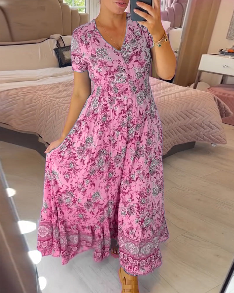 Floral dress | Women's V-neck, light summer style | For everyday use