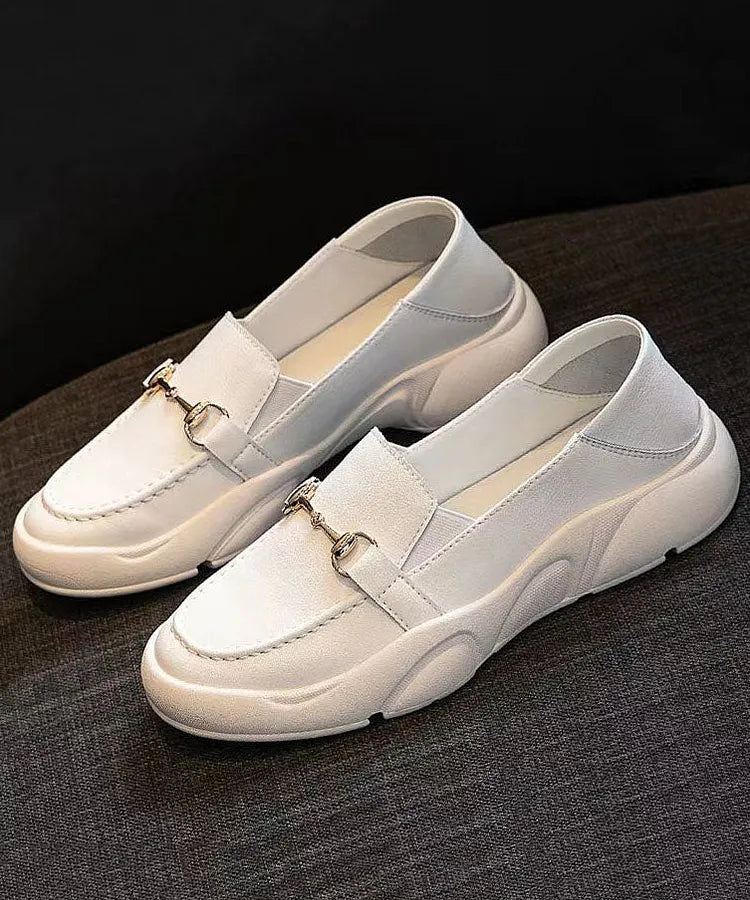 Women's Loafers | White Synthetic Leather, Lightweight and Comfortable