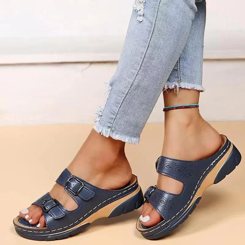 Women's Orthopedic Leather Sandals | Adjustable Buckles