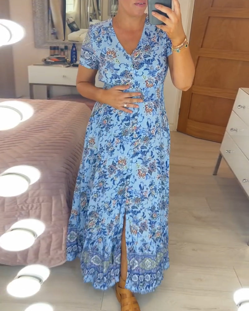 Floral dress | Women's V-neck, light summer style | For everyday use