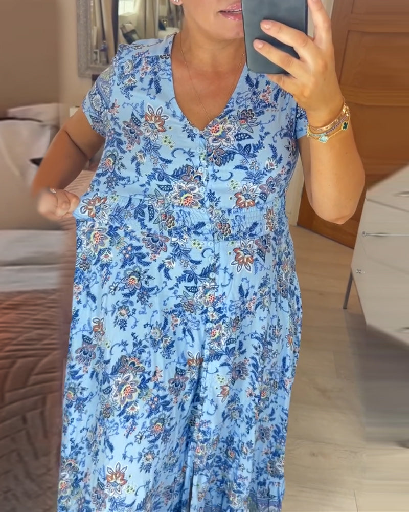 Floral dress | Women's V-neck, light summer style | For everyday use