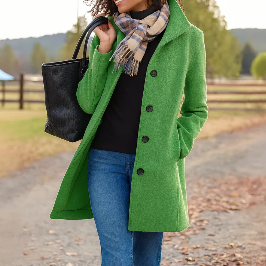 Women's winter coat | Button row, long fit | Khaki, lilac, gray