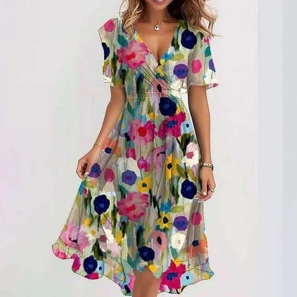 Women's summer dress | Floral wrap dress, V-neck | Midi