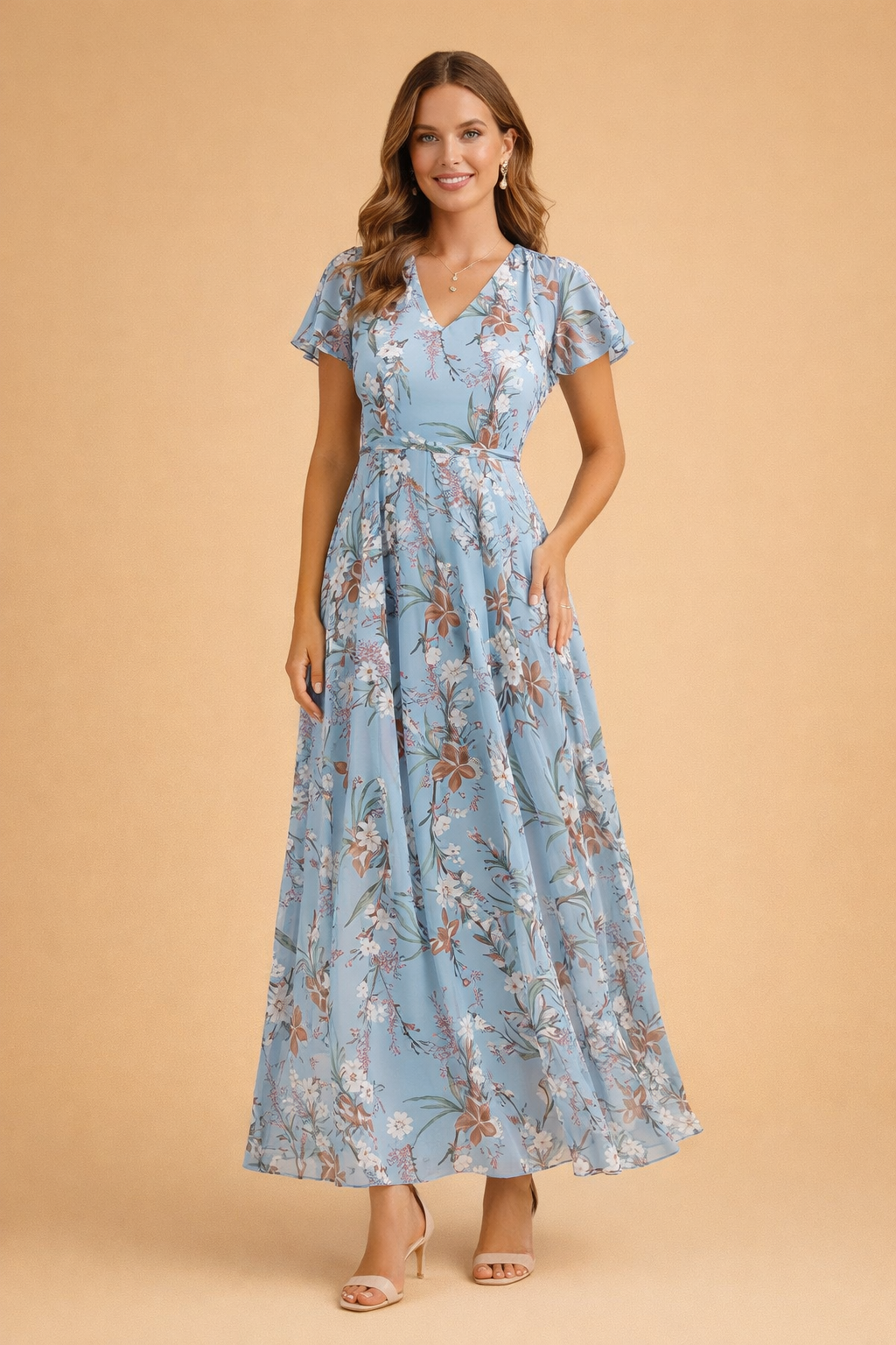 Women's midi dress | Floral pattern, pretty | Evening dress