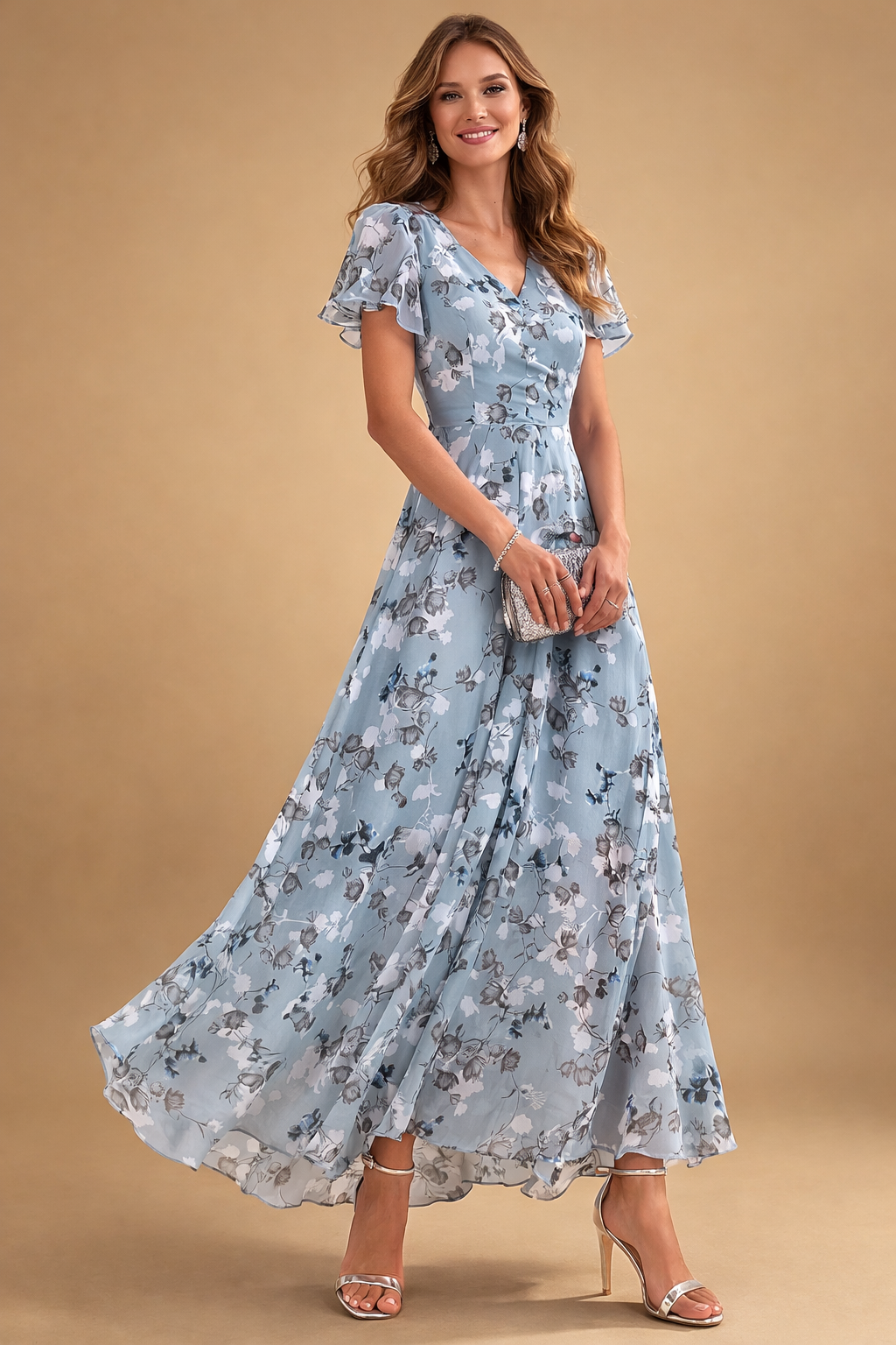 Women's midi dress | Floral pattern, pretty | Evening dress