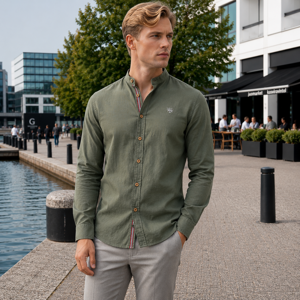 Men's Dress Shirt | Slim Fit, Stand Collar | Elegant Casual