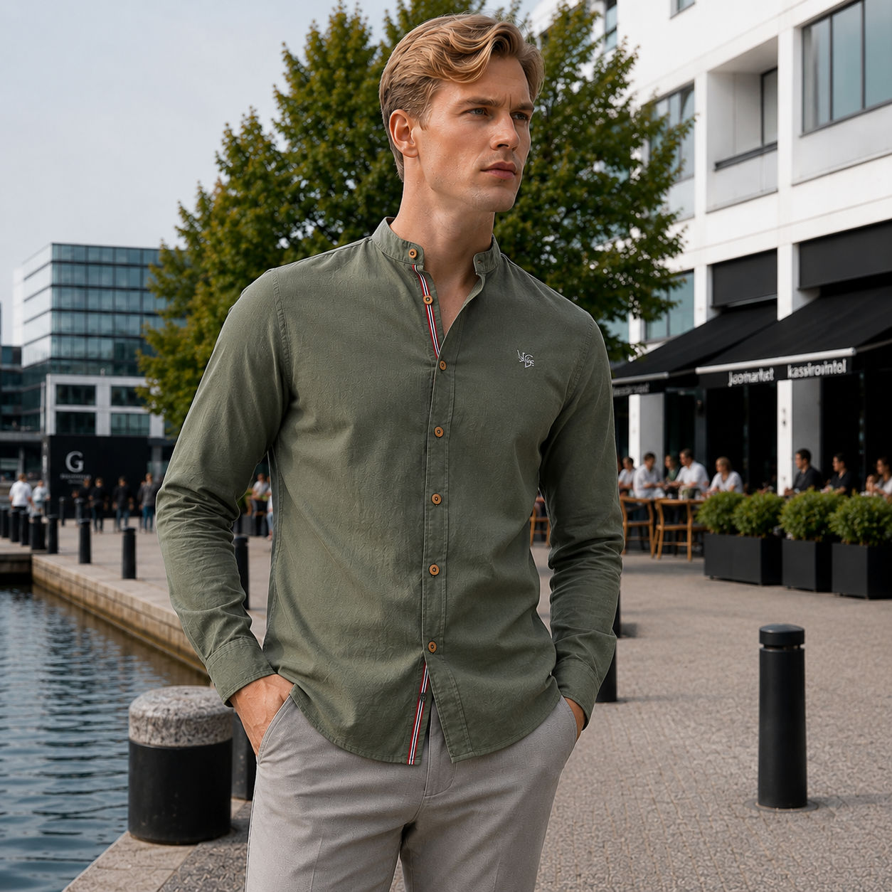 Men's Dress Shirt | Slim Fit, Stand Collar | Elegant Casual