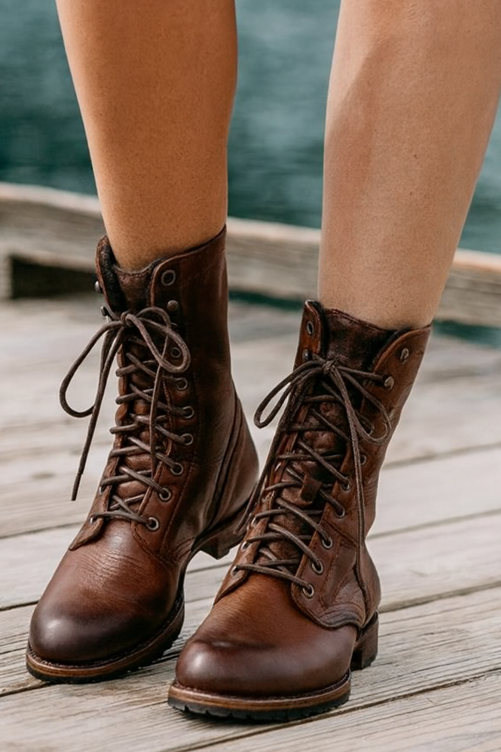 Comfortable leather ankle boots for women | Lace-up, dark brown | For everyday use