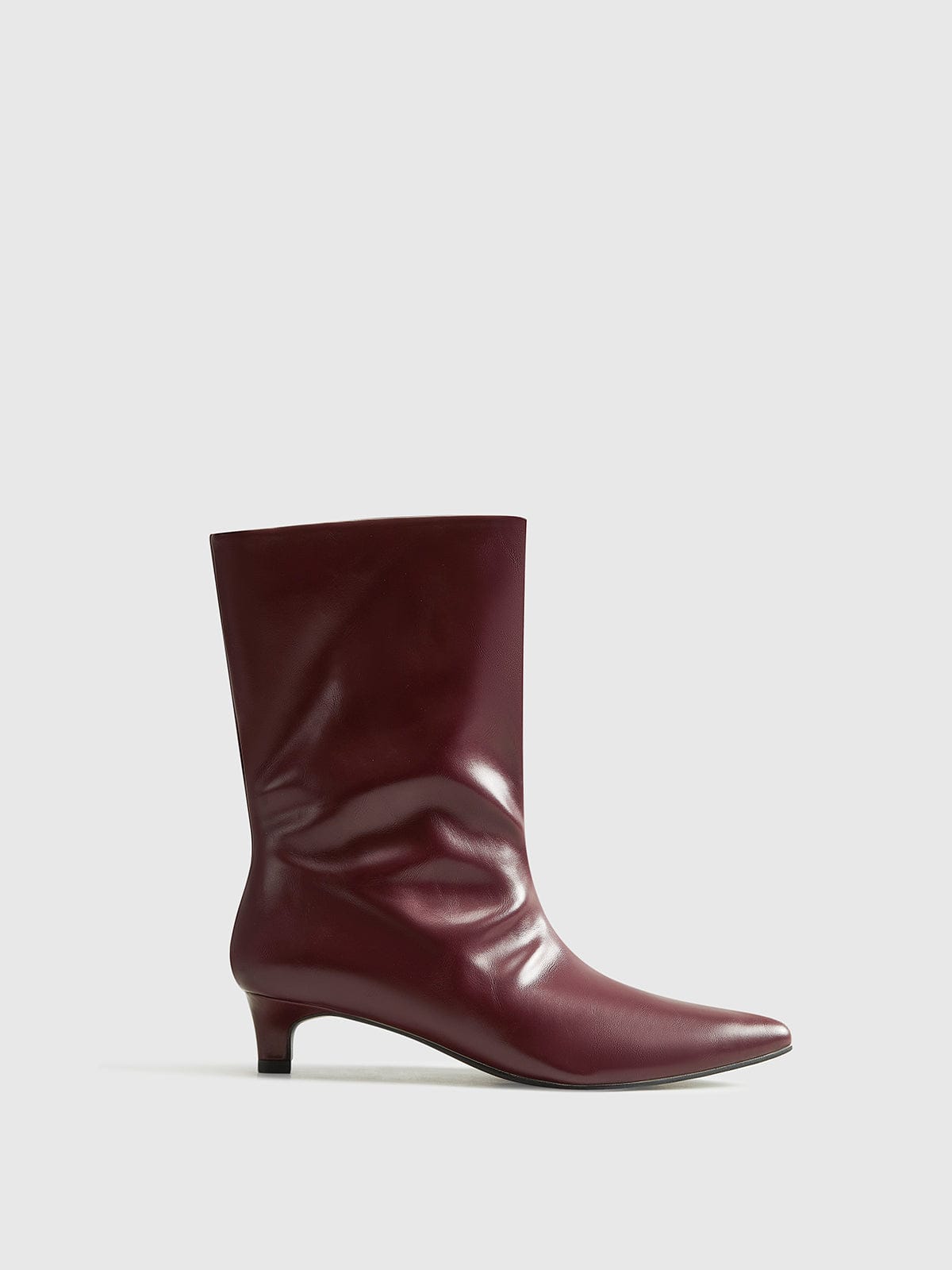 Leather ankle boots for women | Bordeaux red, kitten heel | Minimalist