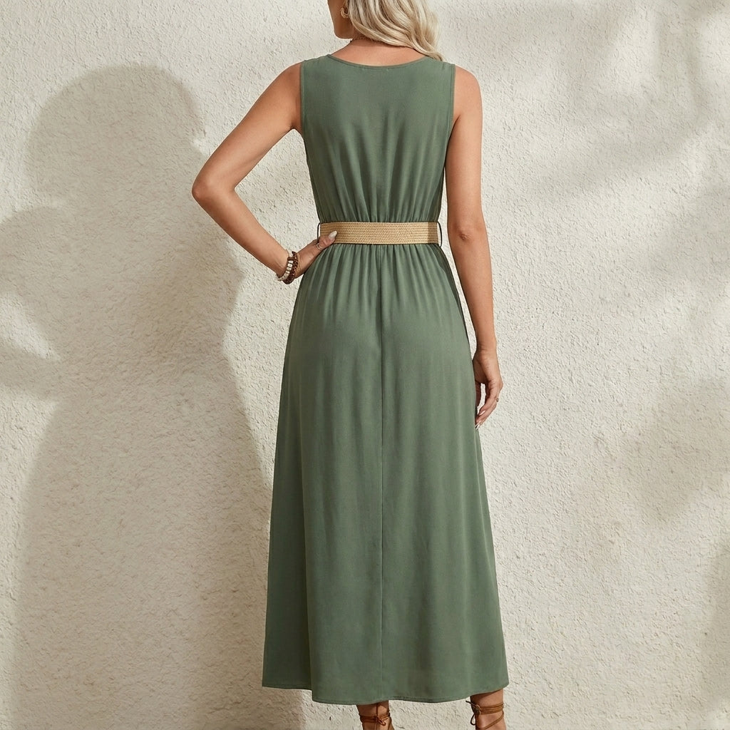 Maxi Dress | Belted, Buttoned, Summer Style