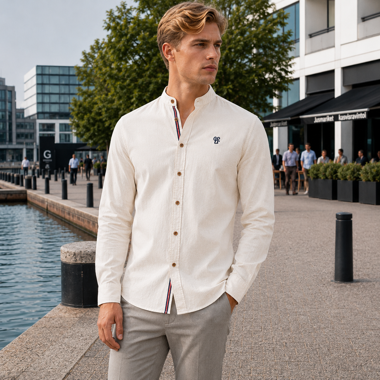 Men's Dress Shirt | Slim Fit, Stand Collar | Elegant Casual