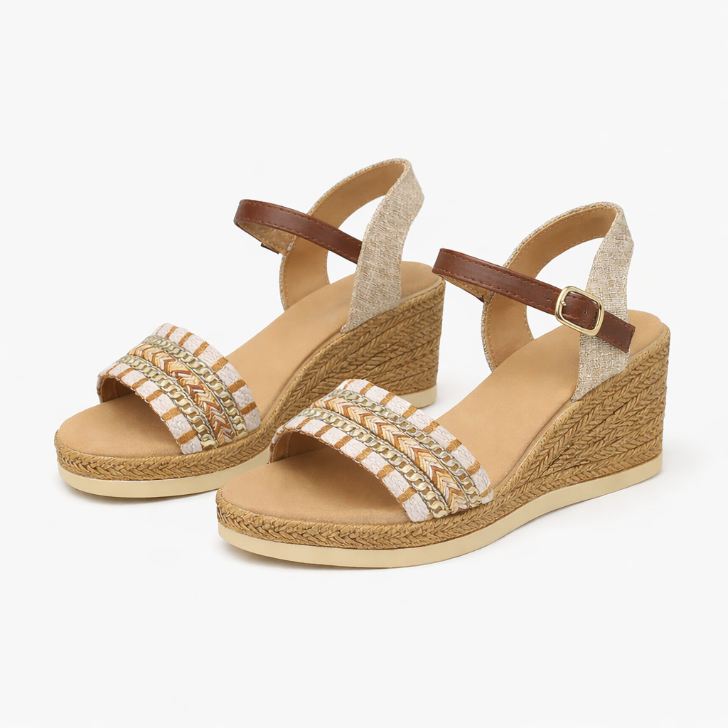 Women's woven sandals | Raised heel, Buckle strap