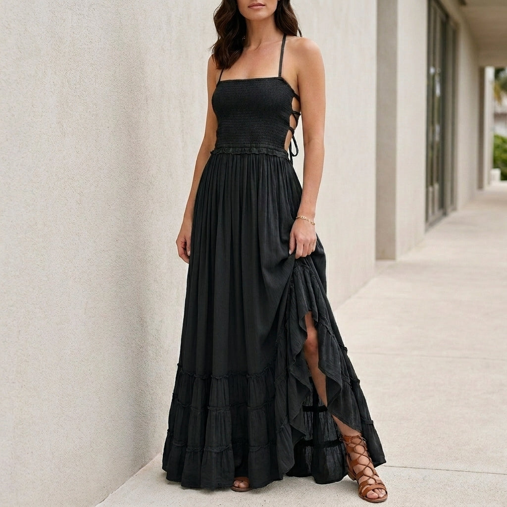 Maxi Dress | Open Back, Smocked | Bohemian Summer Style