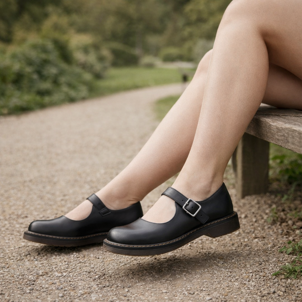 Women's Mary Jane Shoes | Leather Flat, Vintage Style | Adjustable Strap