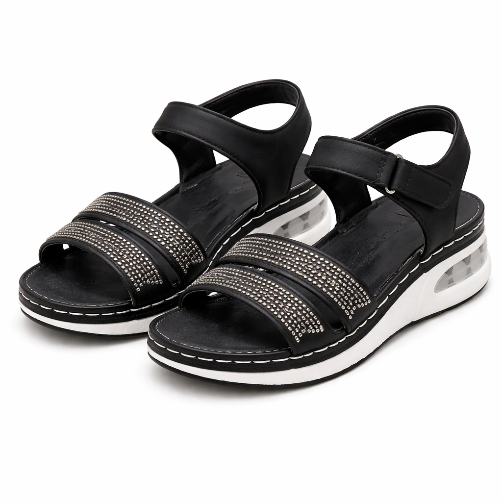 Women's Elevated Sandals | Rhinestone Straps | Comfort, Gladiator Style