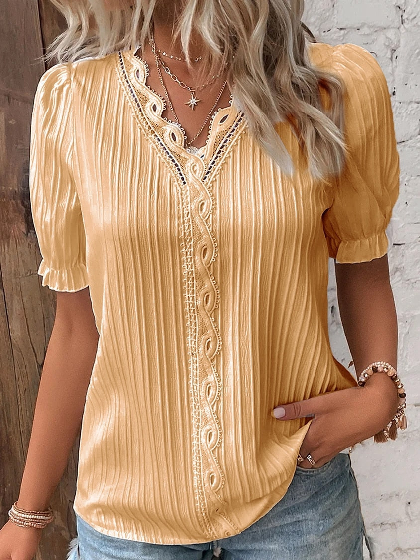 Women's Shirt | Lace Details and Puff Sleeves