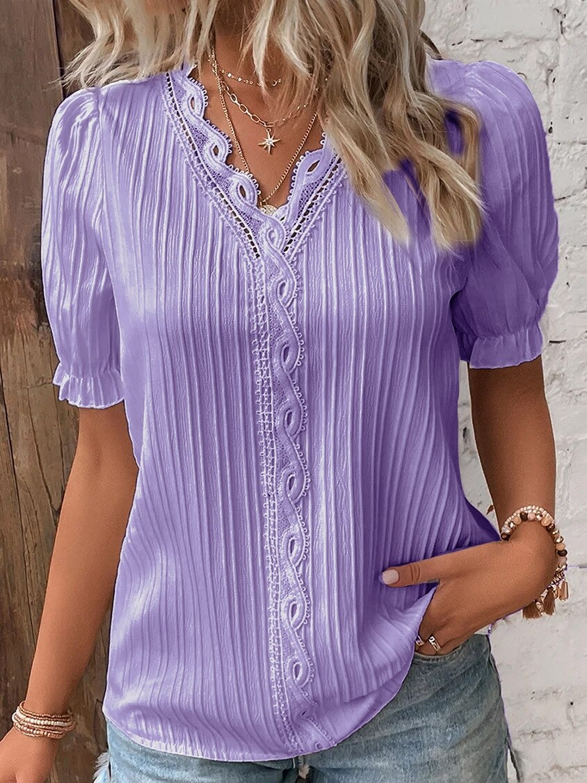 Women's Shirt | Lace Details and Puff Sleeves