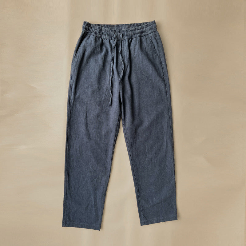 Men's linen pants with breathable material and elastic waistband