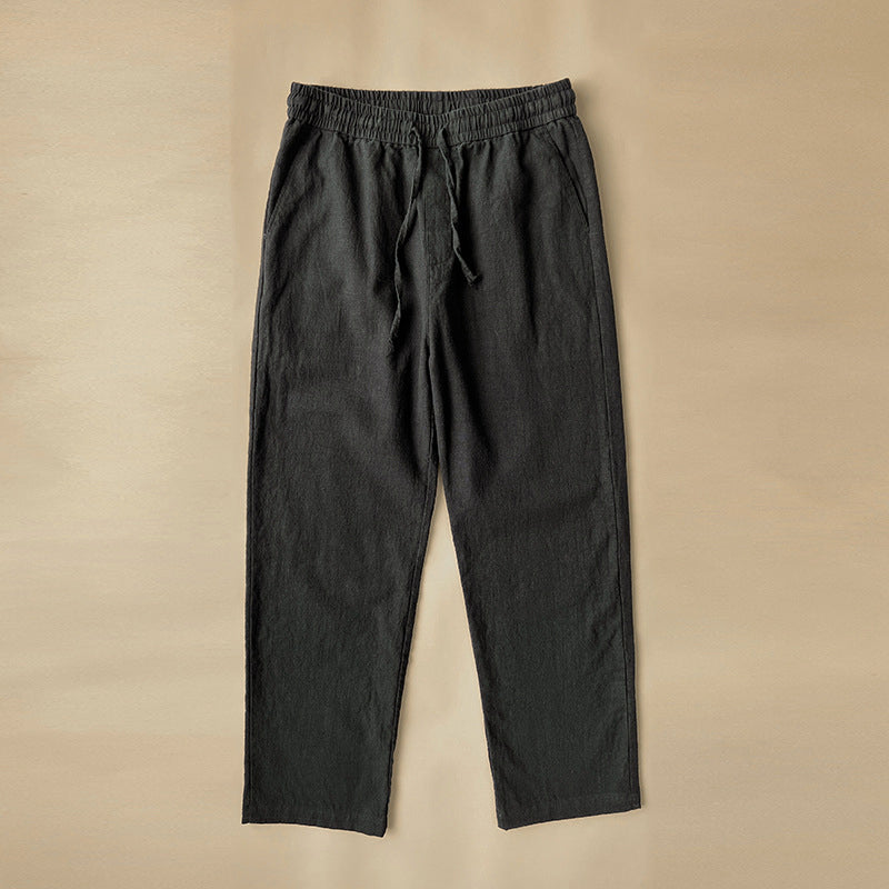 Men's linen pants with breathable material and elastic waistband