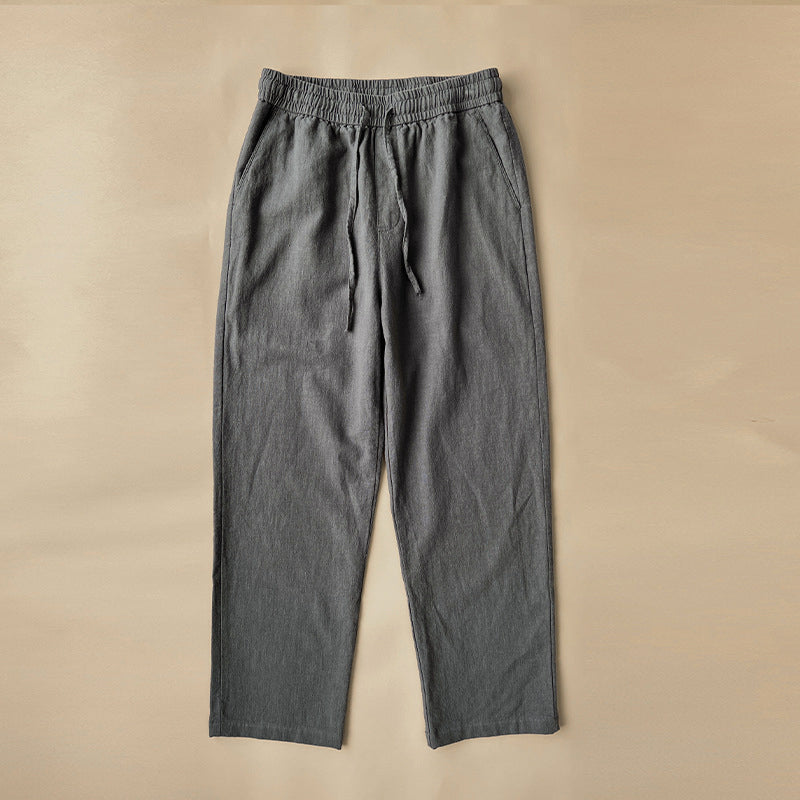 Men's linen pants with breathable material and elastic waistband