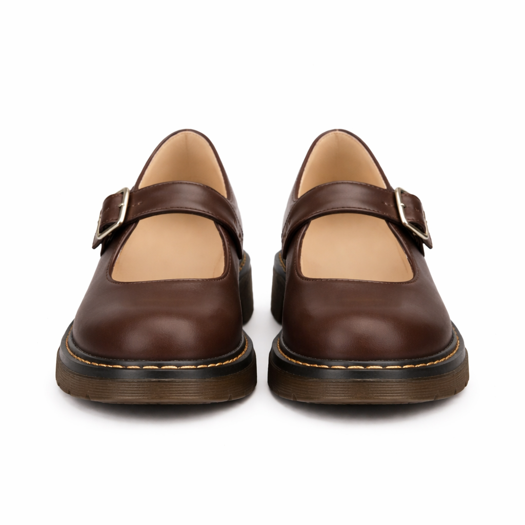 Women's Mary Jane shoes | Flat sole, thick sole part | Leather loop strap