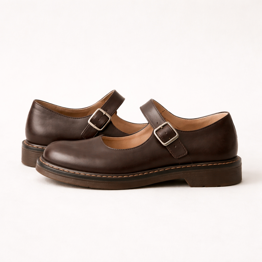 Women's Mary Jane Shoes | Leather Flat, Vintage Style | Adjustable Strap