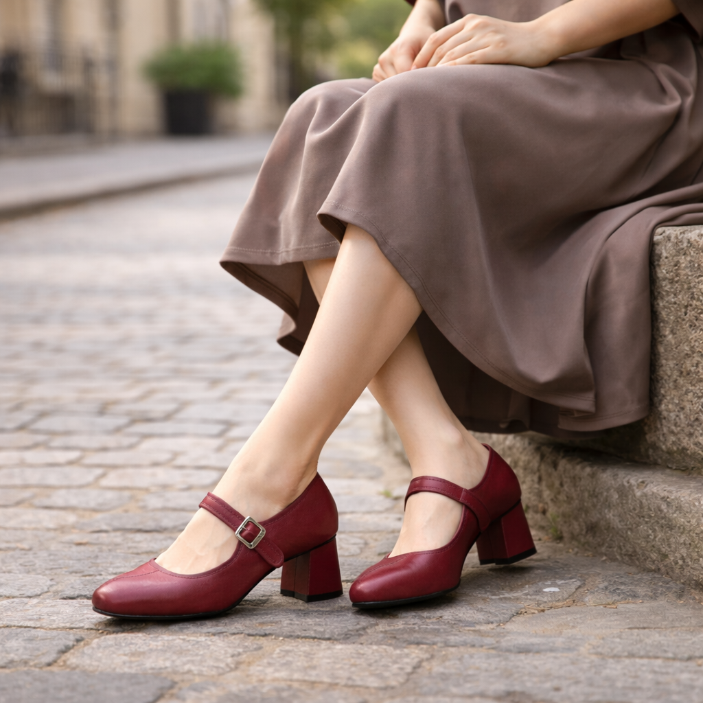 Women's Mary Jane Shoes | Block Heel, Leather Adjustable Buckle | Comfortable Fit
