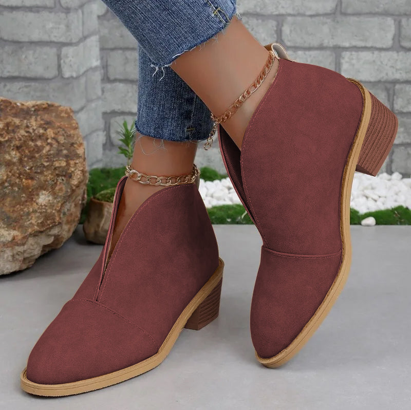 Leather ankle boots for women | V-cut, comfortable | With heels