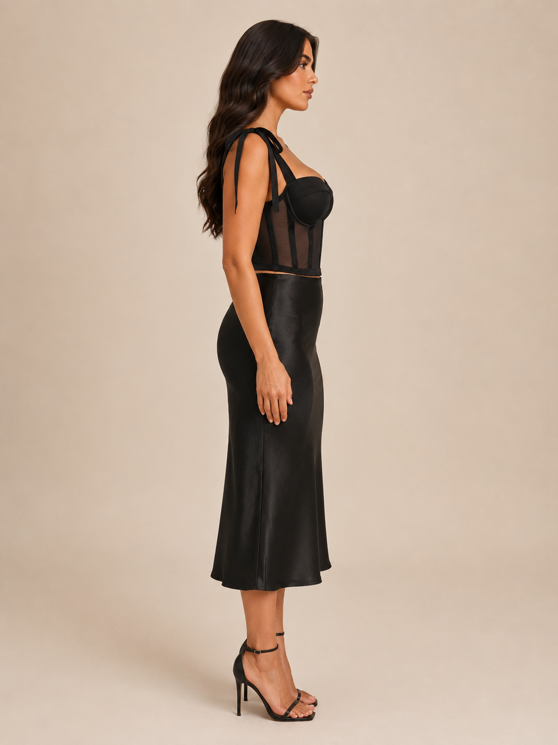 Mesh bustier corset top | Women's, black | Adjustable straps