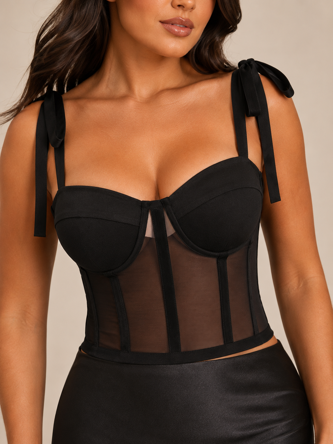 Mesh bustier corset top | Women's, black | Adjustable straps