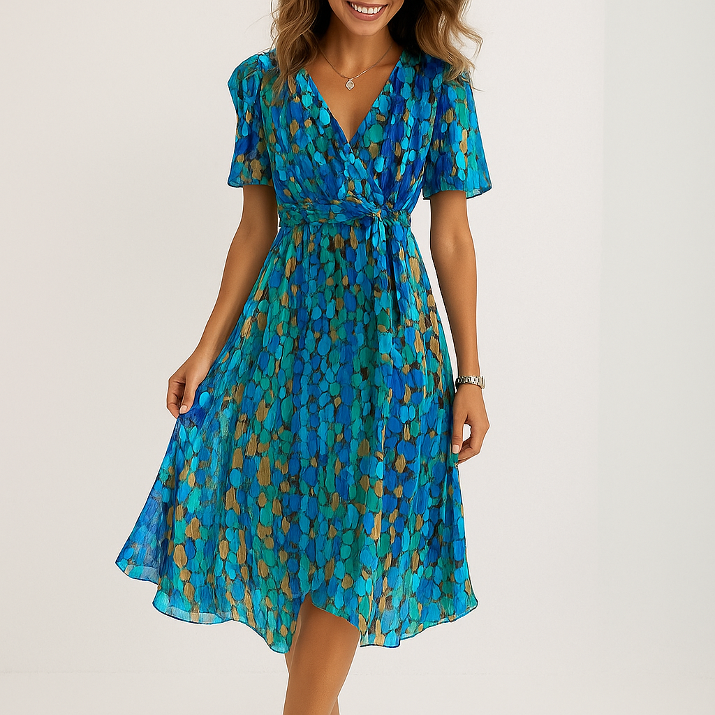 Women's summer dress | Floral wrap dress, V-neck | Midi