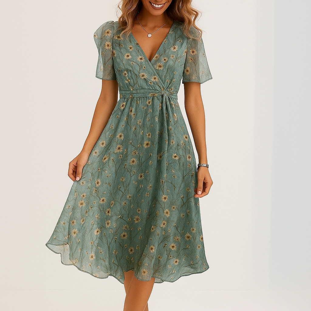 Women's summer dress | Floral wrap dress, V-neck | Midi