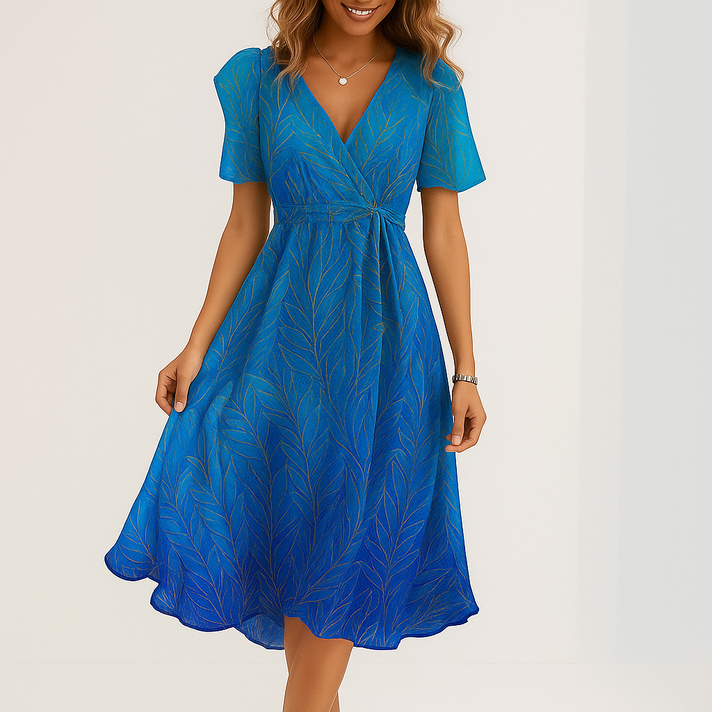 Women's summer dress | Floral wrap dress, V-neck | Midi