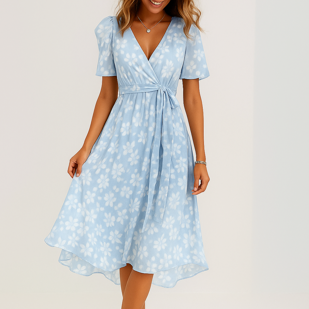 Women's summer dress | Floral wrap dress, V-neck | Midi