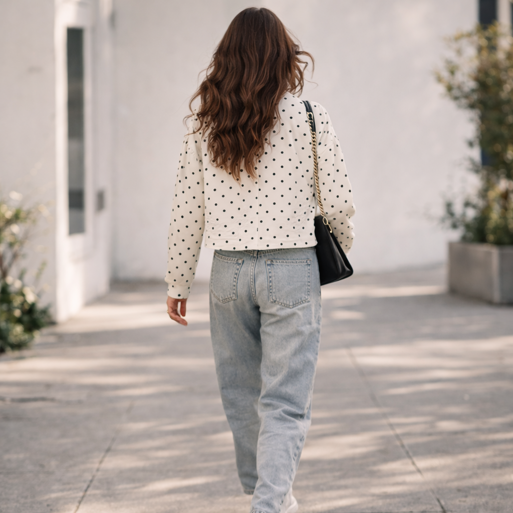 Women's Short Jacket | Modern Polka Dot Pattern, High Collar