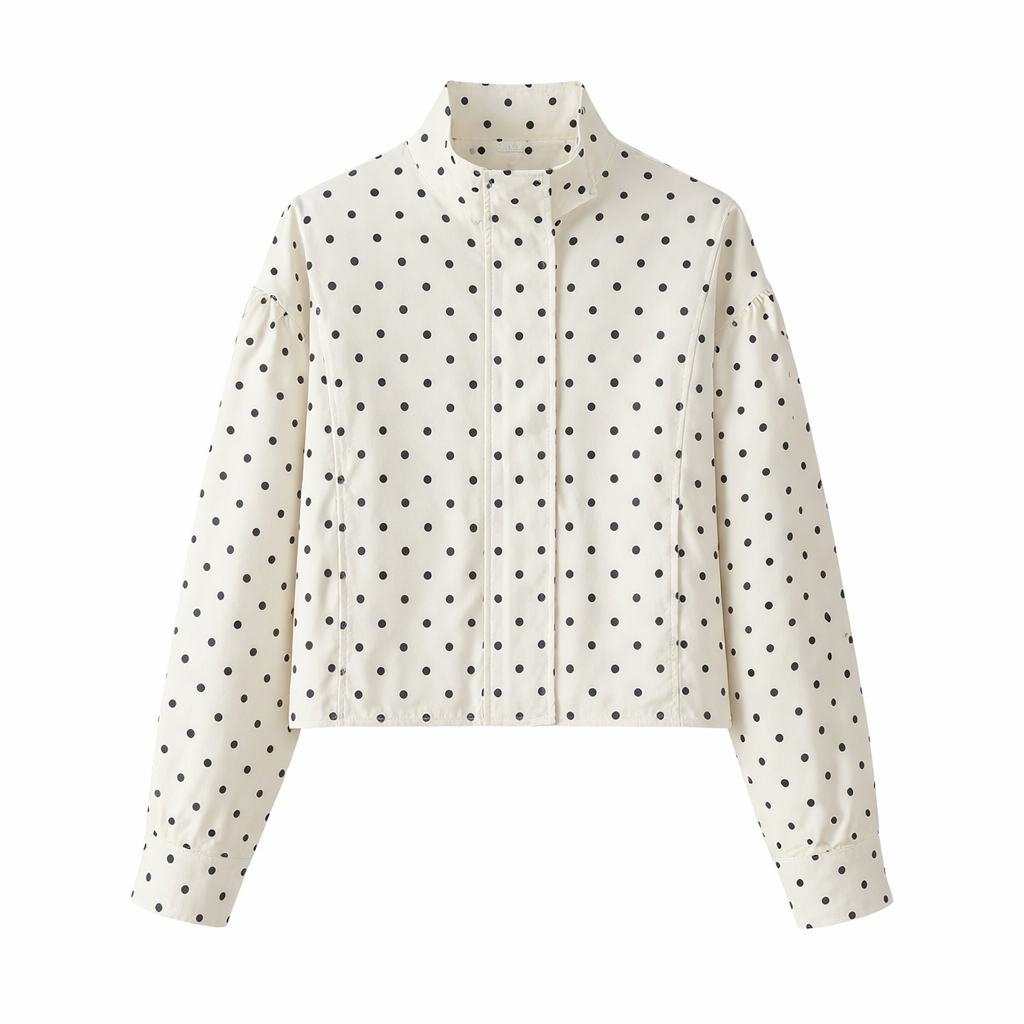 Women's Short Jacket | Modern Polka Dot Pattern, High Collar