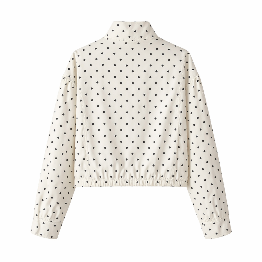 Women's Short Jacket | Modern Polka Dot Pattern, High Collar