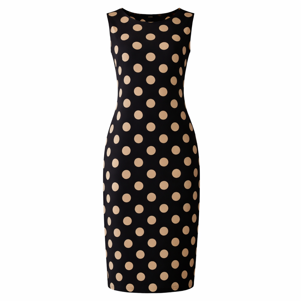 Women's Polka Dot Long Dress | Tummy Shaper, Flowing | Black