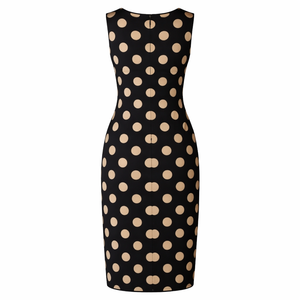 Women's Polka Dot Long Dress | Tummy Shaper, Flowing | Black