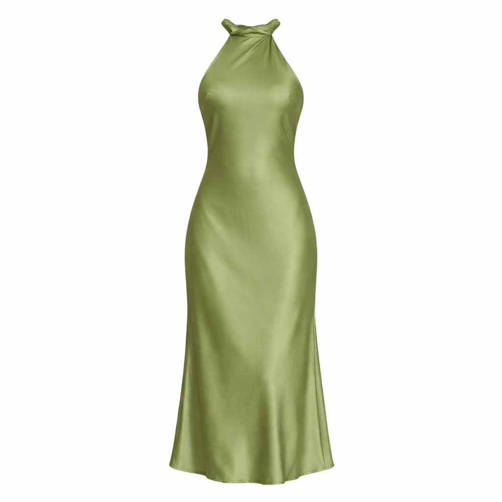 Festive dress | Women's green silk fabric | Elegant style