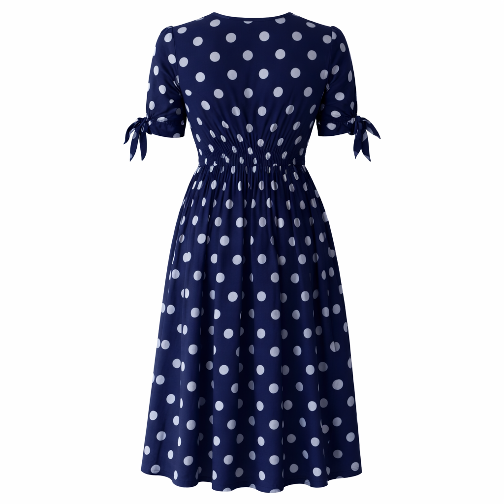 Polka Dot Dress | Women, V-Neck | Buttoned Front