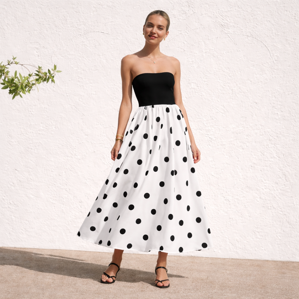 Strapless Dress | Women's A-line, Polka Dot | Elegant Summer Style