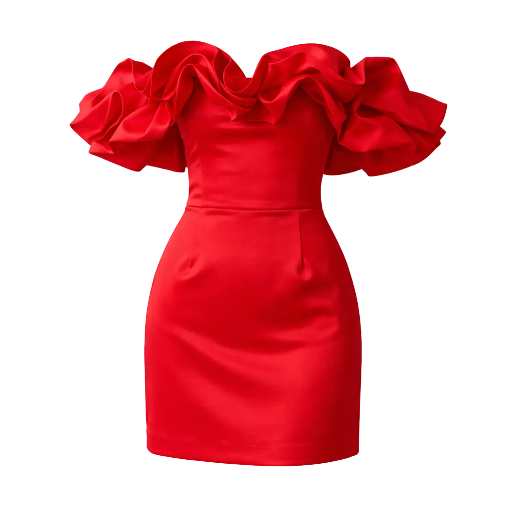 Silk Dress | Romantic Ruffles | Off-Shoulder Style